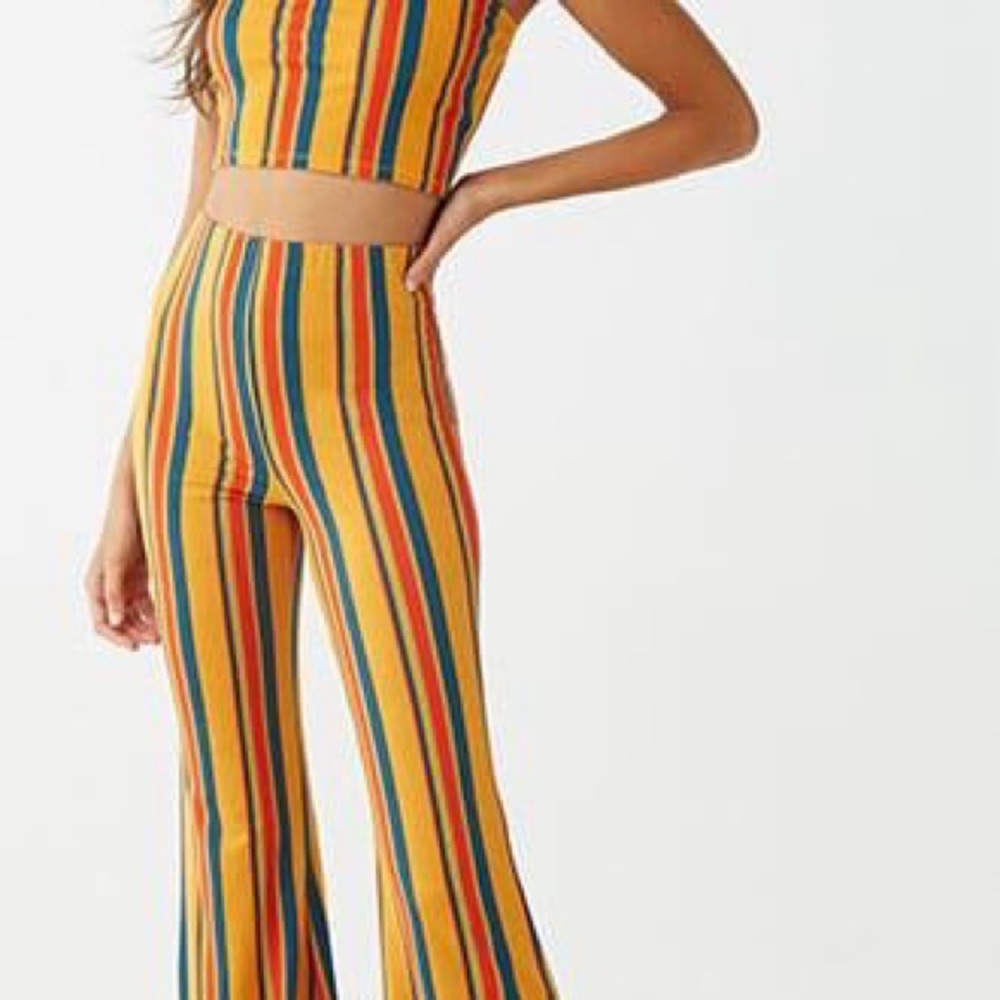 Forever 21 Multicolor Striped Flare 2 Piece Pants Set Size L